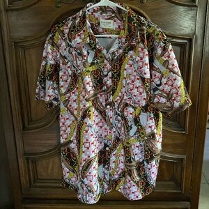 Fohemr Mens Dress Shirts Luxury Short Sleeve Chain Print Shirt size XL